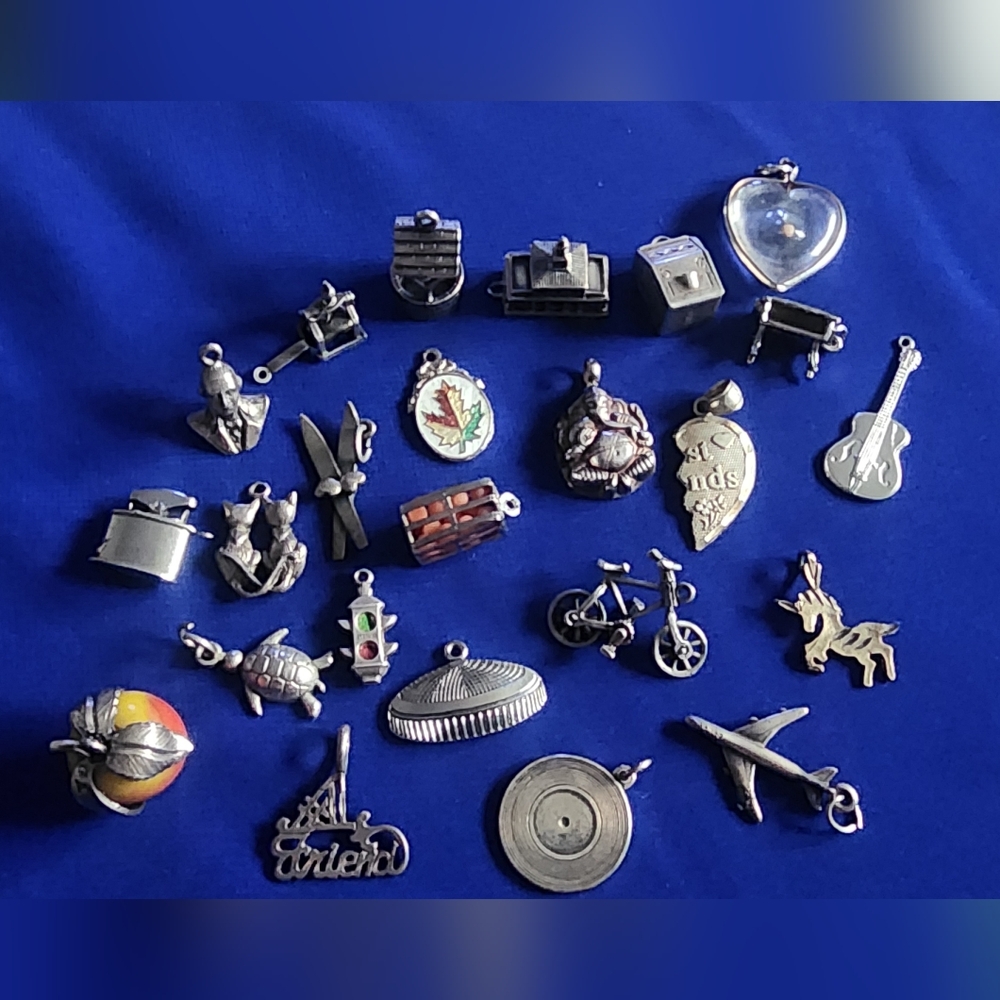 Lot Of 24 Sterling Silver Braclet Charms Vintage